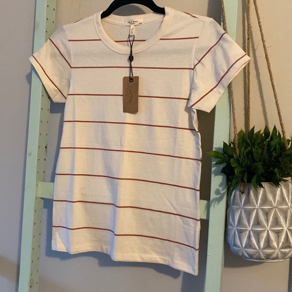 NWT rag & bone The Stripe Organic Cotton T-Shirt in Rust - Picture 2 of 13